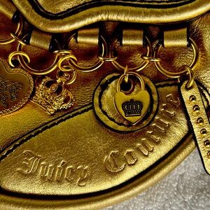 Y2K Juicy Couture mini charmed gold leather purse handbag, CUTE!
